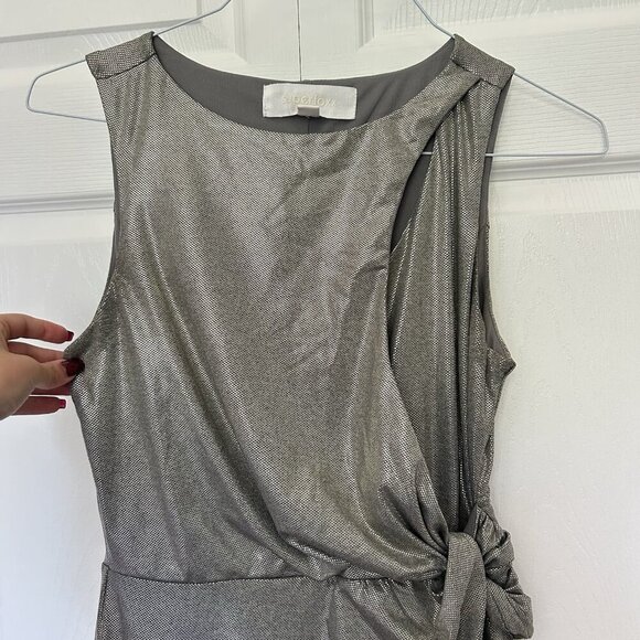 Nordstrom Superfoxx Silver Shine Slide Knot Slit Dress Womens Small Sleeveless - Picture 2 of 9